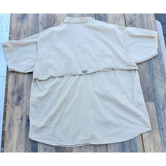 Columbia PFG Short Sleeve Button Up Shirt Men Size 2XL Khaki Vented Top FM7130 - Picture 10 of 12